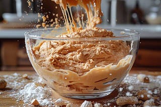 Close-up of golden peanut butter cookies without eggs stacked on a white plate, homemade style