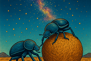 Author generated image of dung beetles under the night sky.