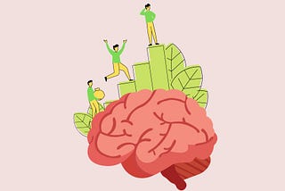 Three little people climbing the brain to achieve success
