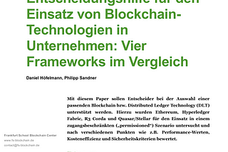 Entscheidungshilfe für den Einsatz von Blockchain-Technologien in Unternehmen: Vier Frameworks im…