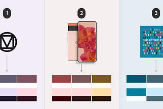 A visual representation showing Material baseline palette, a color palette extracted from a wallpaper and a one extracted from content.