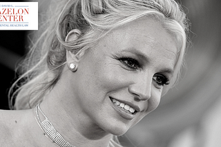 Black and White Photo of Britney Spears with Bazelon Center logo at the top left corner