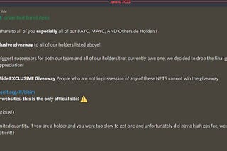 Announcement made by the attacker on the Otherside Discord Server