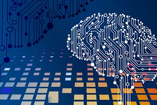 A graphic of a computer circuit board in the shape of a brain, to illustrate the idea of AI