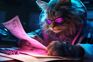 Yarn checking constraints of your monorepo (image by Midjourney: cyberpunk cat as accountant checking documents, cinematic light, — ar 16:9)