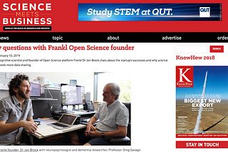 Frankl founder Dr Jon Brock features in Science Meets Business