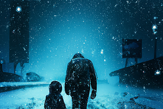 What DALL*E 2 thinks a Father and Son in a dark winter looks like.