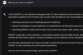 what google bard thinks about chatgpt