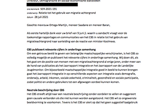 Brief van Directeur-Generaal Angelique Berg (CBS), 2021