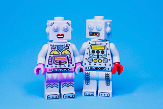 Picture shows two lego robots side by side
