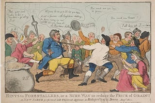 Cartoon showing a man dragged along by a rope round his neck by an angry mob.