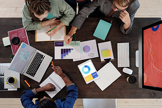 People in a meeting — view from above