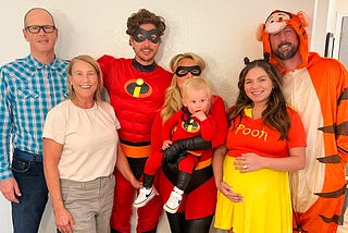A recent family photo of my superhero family for Halloween