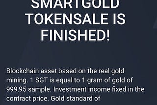 SMARTGOLD project — end of Token Sale Public Announcement.