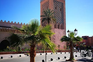 tower at the corner of a walled city in Marrakesh