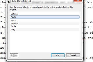 Working Faster in Scrivener with Auto-Complete List