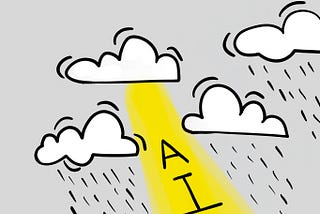 Illustration of clouds and the text ‘AI’ overlaid on sunbeam