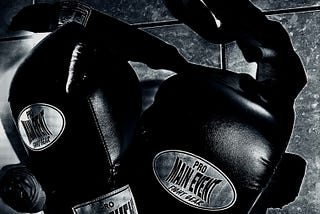 A black and white picture of boxing gloves