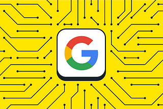 A yellow image representing a circuit board, with the Google logo located in the middle.