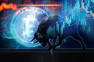 bull and bitcoin and stock graph images for ETFs