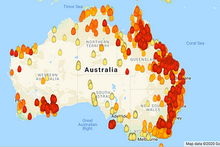 Track the spread of the Australia Bushfires with this interactive map