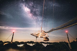 Title: Starry sky above Arecibo Observatory — Credit: University of Central Florida