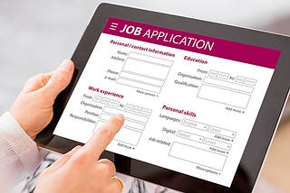 Tablet with a job application form.