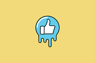 A blue thumbs up Like icon from facebook melting on a soft yellow background.