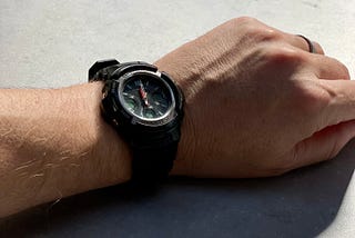 Authors wrist showing his ‘new’ old watch, a Casio G-Shock.