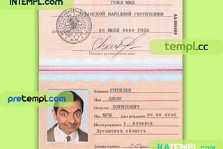 Luhansk (Луганск) People’s Republic passport PSD download template