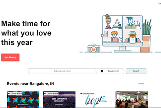 Landing Page of Meetup