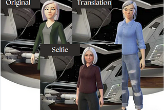 Three versions of my Meta avatar: original, the Meta translation and the one that I created with a selfie photo.