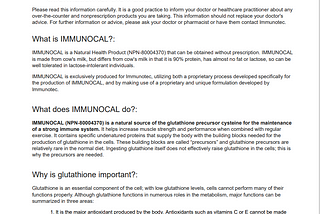 Immunocal Patient Medical Information