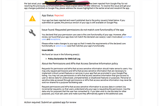 Your App is Not Compliant with Google Play Policies: App Status — Rejected