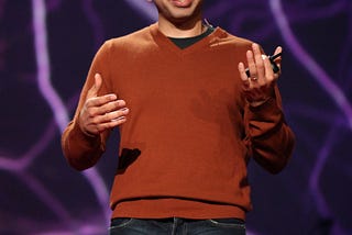 Sal Khan giving a Ted talk.