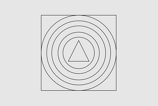 A black line drawing of a triangle inside 5 circles inside a square on a grey background.