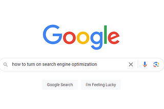 google search bar with the search query ‘how to turn on search engine optimization’