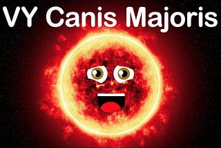 Humorous image of VY Canis Majoris, a red hypergiant star located in the Canis Major (Big Dog) constellation, with eyes and a mouth superimposed.