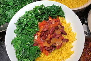 Tri-colored Vegan: Beans, Kale, Rice