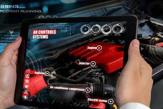 A car mechanic using AI-powered software during car maintenance