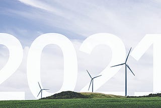 Image showing wind turbines on the crest of a hill