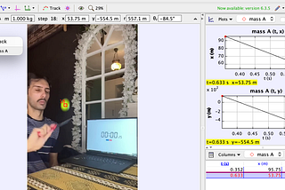 screen shot of tracker video showing the time of motion at two different points.