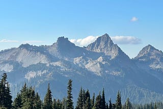 Mountain range, clear blue skies