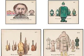 Four pictures showing how familiar objects can be shown to morph from one thing into another over time, using only a small number of drawings to do so!