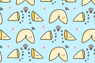 A pattern of fortune cookies that unleash ideas when broken.