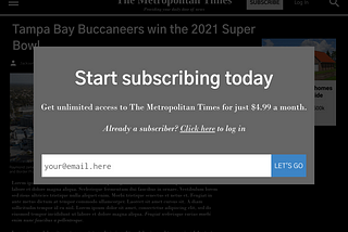 An example of a pop-up paywall