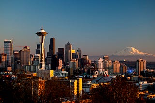 Space Needle Tower and Seattle Downtown