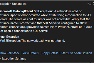 Fixing the Microsoft.Data.SqlClient.SqlException in my ASP.NET Application