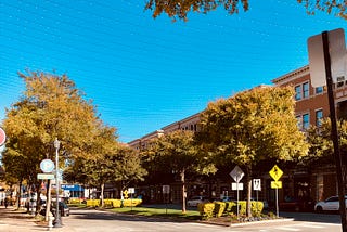 A warm sunny day on the Frisco Square where Renew Coffee N Bakery sits