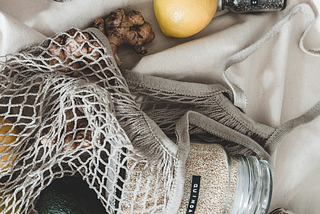 Mesh bag used to collect groceries